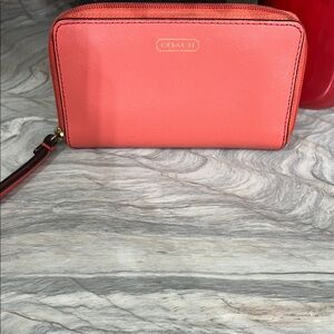 Coach Coral Zip-Around Wristlet
